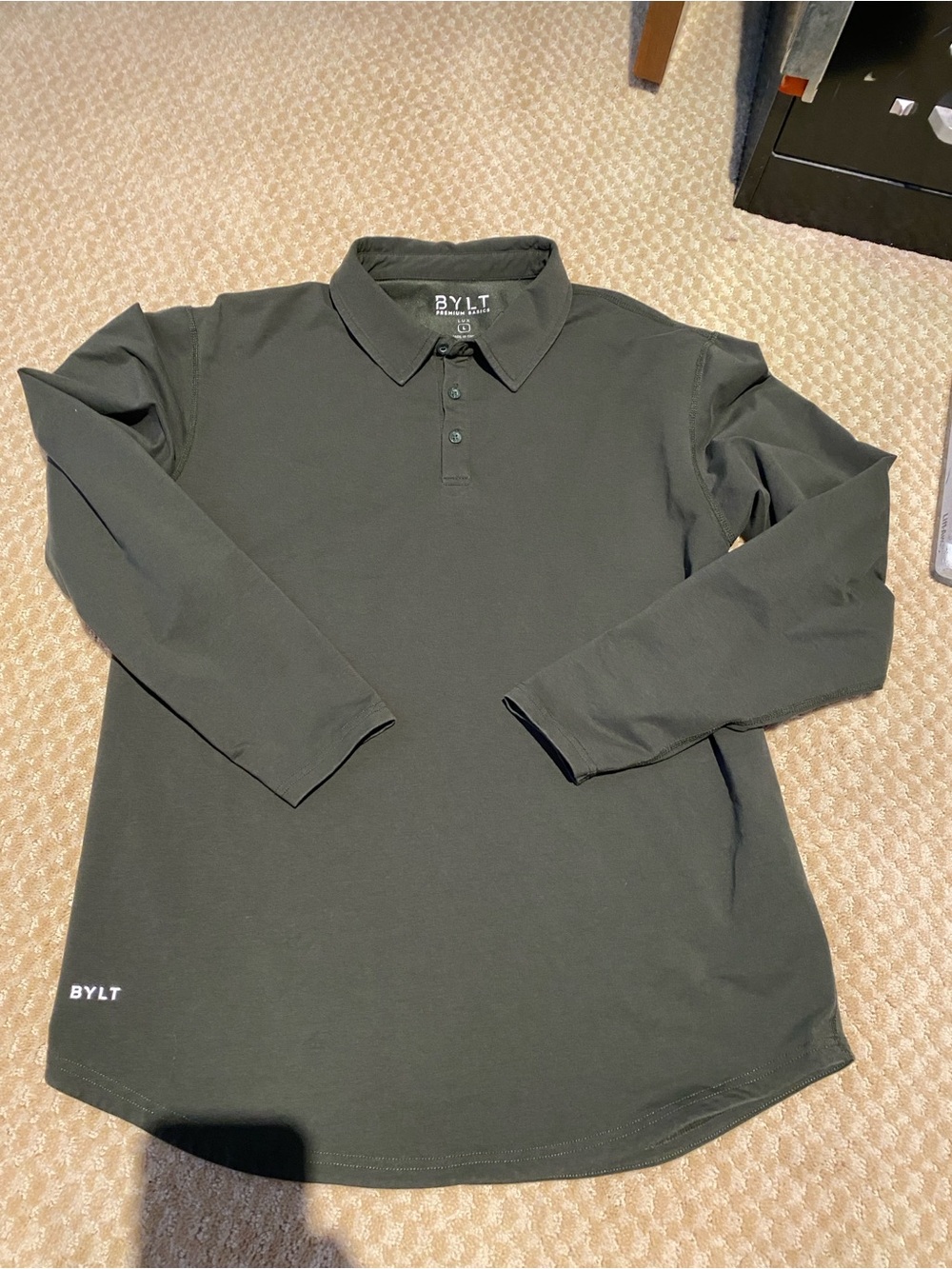 Bylt lux large mens green Henley polo long sleeve olive